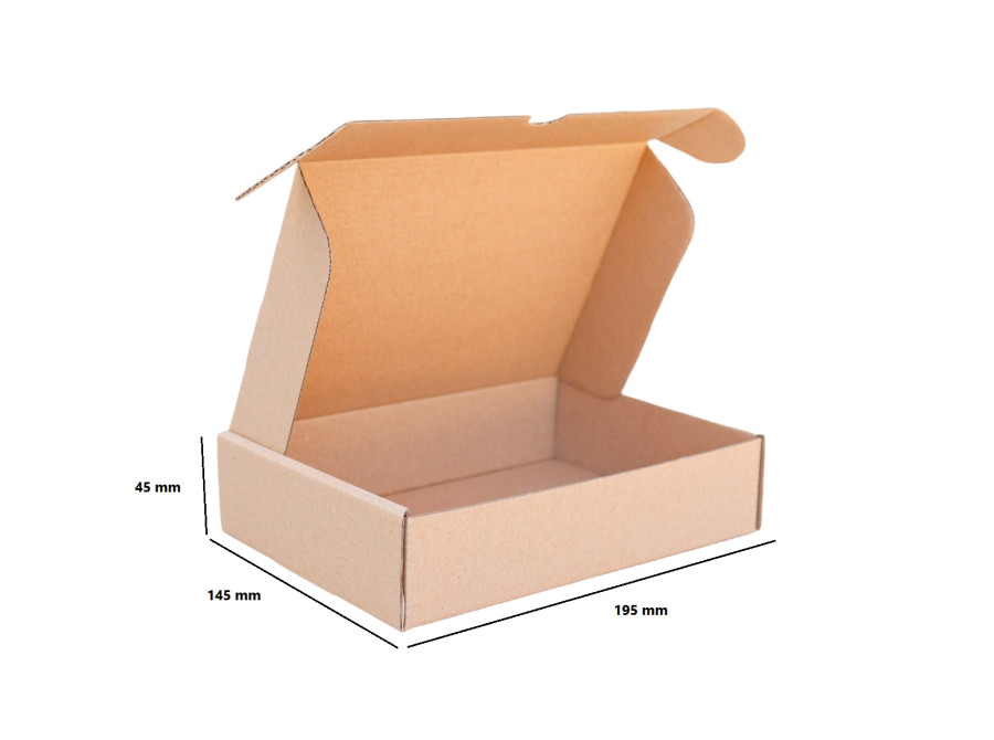 Csomagoló doboz, önzáró, postai kartondoboz 195x145x45mm barna