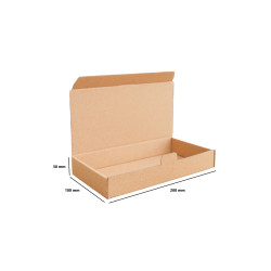 Csomagoló doboz, önzáró, postai kartondoboz 200x100x30mm barna