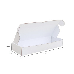 Csomagoló doboz, önzáró, postai kartondoboz 300x105x45mm fehér