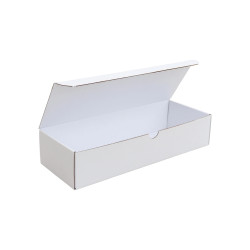 Csomagoló doboz, önzáró, postai kartondoboz 305x115x65mm fehér
