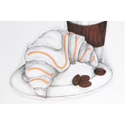Süteményes doboz, tortadoboz, croissant- és kávé mintás, étel 22x22x11cm P9601