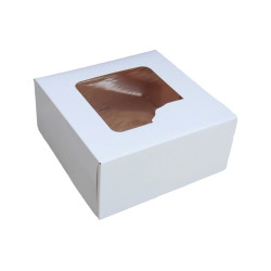 Süteményes doboz, tortadoboz, fehér, ablakos, ételcsomagolás, 28x28x13cm P694